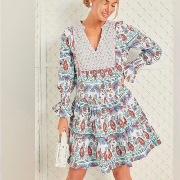Tuckernuck Dresses & Skirts - Tuckernuck Teal and Seagrass Floral Block Print Kenzie Tiered Mini Dress XS